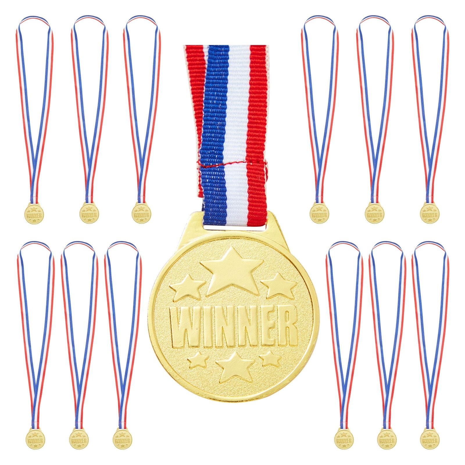 50 x WELL DONE Medals Metal Gold & Ribbons 