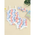 thumbnail image 2 of Bslissey Baby Girl Cute Shorts Sets Infant Girl Flower Print Sleeveless Strap Romper + Ruffle Shorts + Bow Headband 3M 6M 12M 18M Newborn Casual Summer 3Pcs Outfits, 2 of 8
