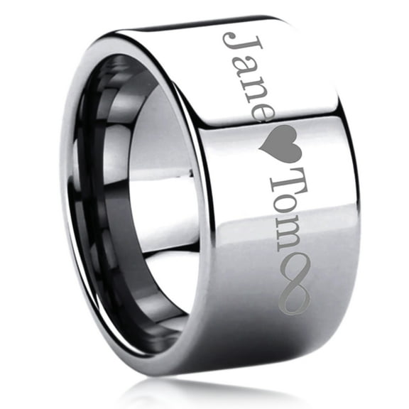 Free Engraving Men's Personalized Outside Inside Engraving Tungsten Carbide Wedding Band Ring 12mm Flat Ring for Men