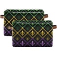thumbnail image 2 of Coolnut Mardi Gras Storage Basket Foldable Storage Bin, Canvas Rectangular Storage Basket with Leather Handles for Home Closet & Office Decor Gifts, 2 of 7