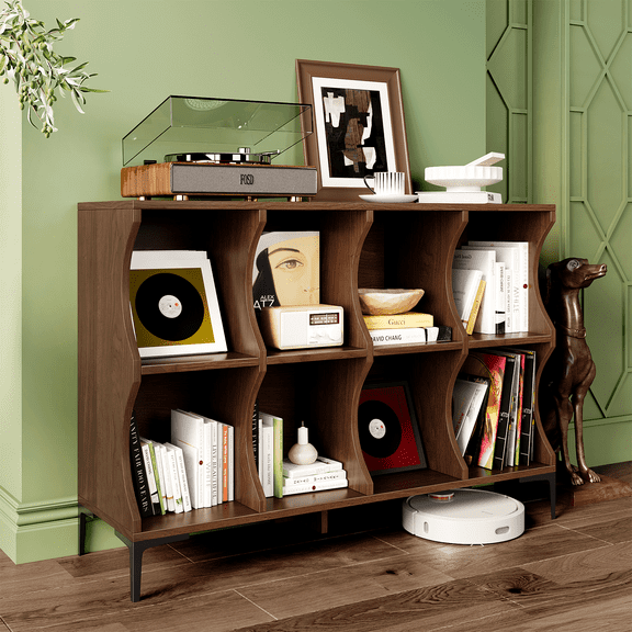 LLappuil 8 Cube Bookcase, Horizontal Bookshelf, 2-Tier Wooden Storage Cabinet for for Living Room, Bedroom, Home Office