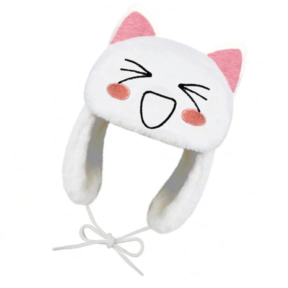 Lovely White Plush Hat Portable White Plush Ushanka Hat for Women Feature a Lovely Cartoon Designs and Comfortable Fit