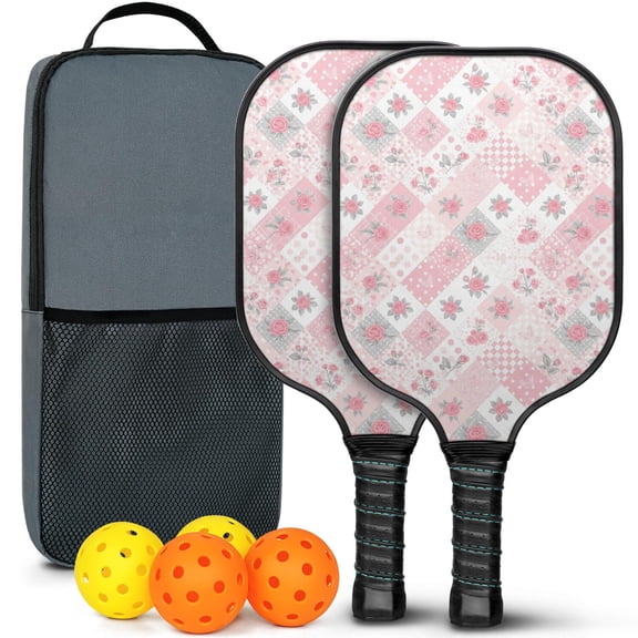 Pickleball Paddles Set,Pioneer Flower Floral Print Pattern Fiberglass Surface Pickleball Racket Set with 2 Indoor Outdoor Pickleball Balls and Pickleball Bag,Pickle-ball Equipment