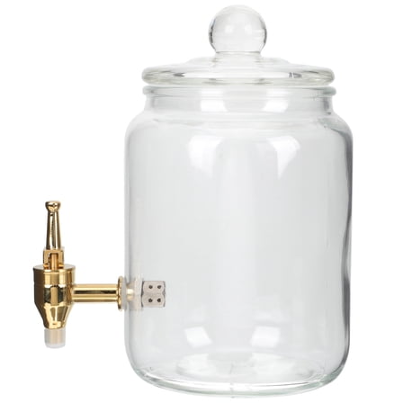 PTOOTP Multipurpose Glass Jar with Copper Pour Spout for Kitchen Beverage Storage Transparent and Sealed