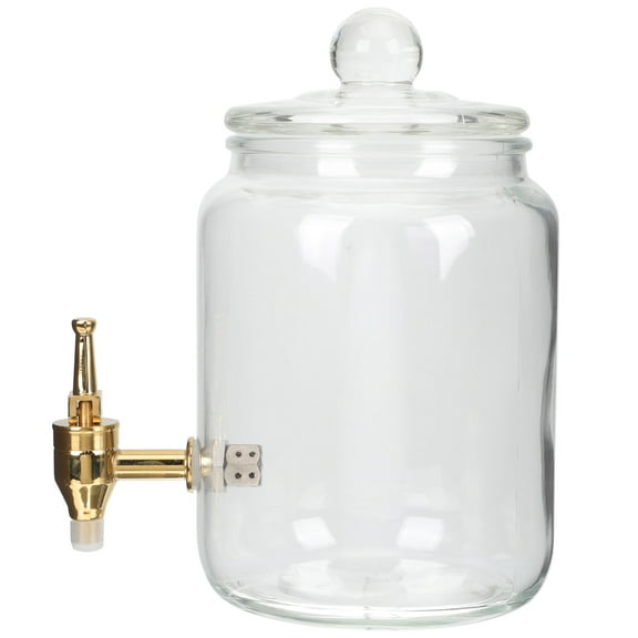 PTOOTP Multipurpose Glass Jar with Copper Pour Spout for Kitchen Beverage Storage Transparent and Sealed