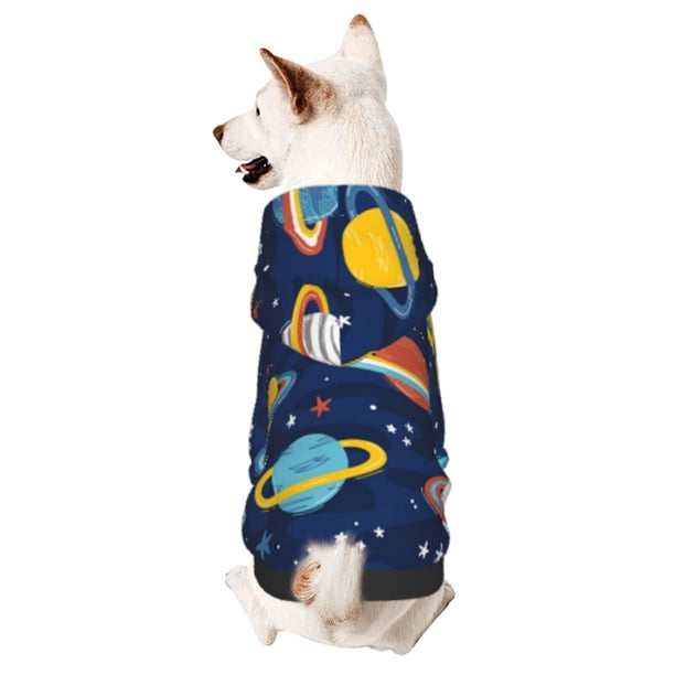 Fotbe Planets and Stars Sudadera con Estampado para Perros Pequeños – Suéter con Capucha para Mascotas, Tela Suave de Forro Polar con Bolsillo-XX-Large