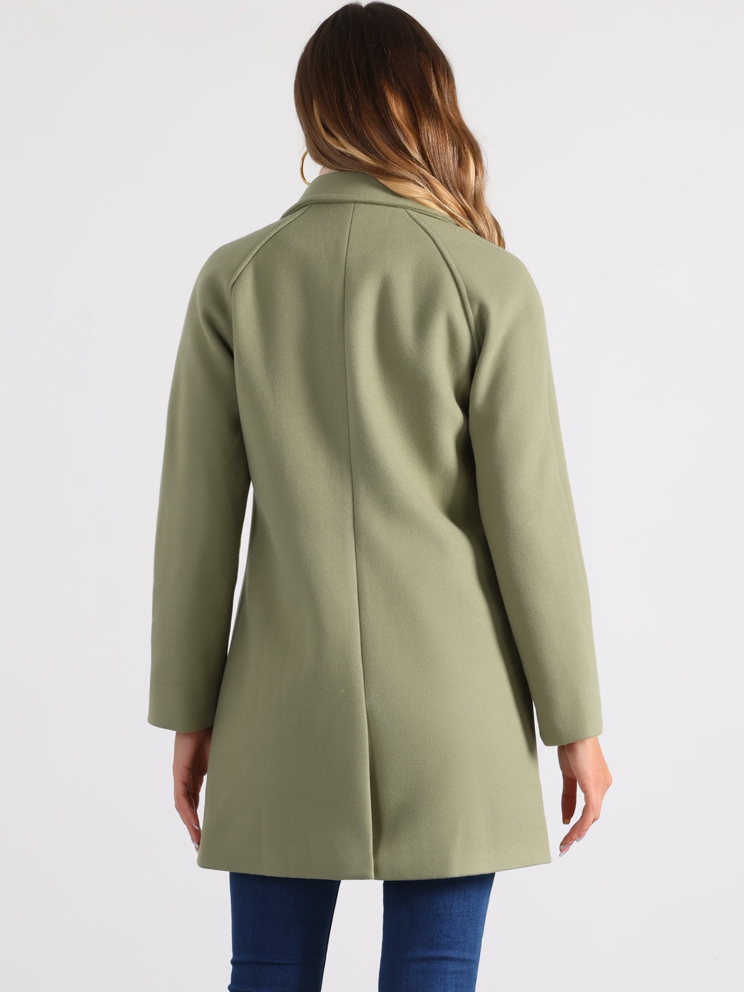 DARING DIVA Women's Notched Lapel Double Breasted Raglan Sleeve Coat Pea Green S