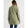 thumbnail image 4 of DARING DIVA Women's Notched Lapel Double Breasted Raglan Sleeve Coat Pea Green S, 4 of 6