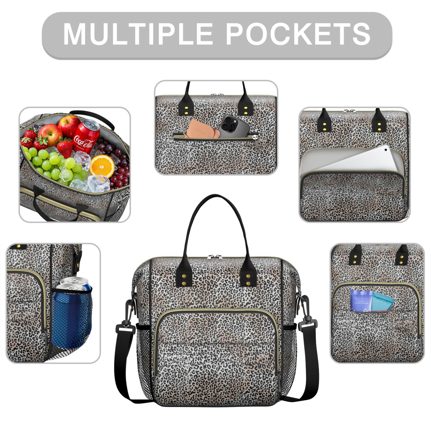 Black and Tan Leopard Print Womens Lunch Box for Work,Insulated Large Lunch Bag for Tween and Teen,Loncheras Para Mujer,Leakproof Adult Lunch Bag for Work,Beach,Travel,Picnic,Camping