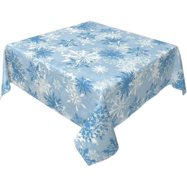 Christmas Tablecloth Square 54 x 54 Inch Winter Blue White Snowflake Square Table Cloth Polyester Fabric Xmas Table Cover for Kitchen Party Picnic Outdoor Decor