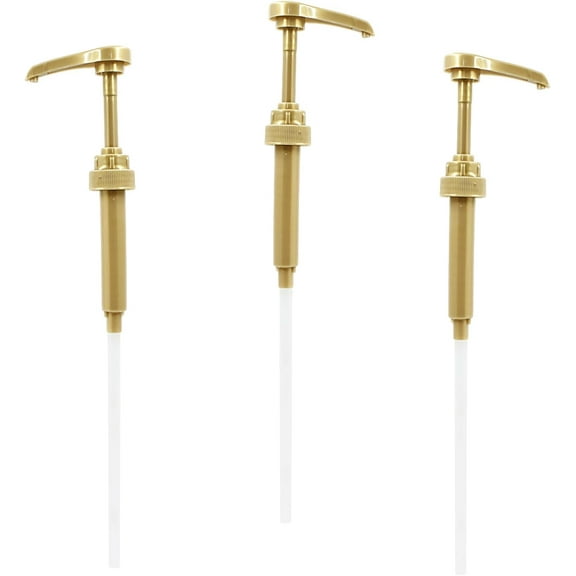 3 Pack Syrup Pump Dispenser, 38/400 Coffee Syrup Bottle Pump Dispenser Pump Lid Top Replacement for Coffee, Syrups, Flavorings Bottles, Lotion, Shampoo (Gold)