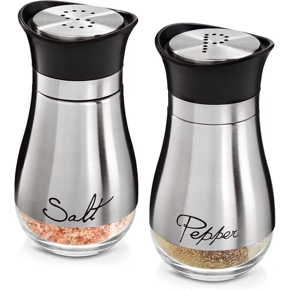 Homieway Salt and Pepper Shakers Set, Glass Bottom Salt Shaker with Stainless Steel Lid for Kitchen Gadgets Cooking Table, RV, Camp,BBQ Refillable Design, Silver