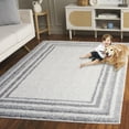 thumbnail image 3 of SAFAVIEH Border & Stripe Hyram Bordered Shag Area Rug, Ivory/Grey, 4'5" x 6'5", 3 of 8