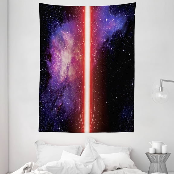 Galaxy Tapestry, Famous Movie Weapon Fantastic Galaxy War between Enemies Theme Sword with Red Light, Wall Hanging for Bedroom Living Room Dorm Decor, 60W X 80L Inches, Black, by Ambesonne