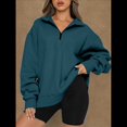thumbnail image 4 of Sudadera de Entrenamiento de con Media Cremallera para Mujer, de Gran Tamaño, de Larga, Color Liso, con Hombros Caídos. Verde Oscuro XXL, 4 of 5