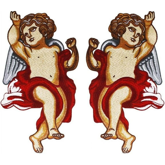 Mirror Large Fashion Embroidery Angel Patches Motif Badge Applique Sew on for Clothes Decorated Sewing 1pair