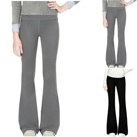 Loopsun Girls Yoga Leggings, Girls Casual Stretch Flare Leg Yoga Pants Leggings Sports Long Pants Gray, 12-13 Years