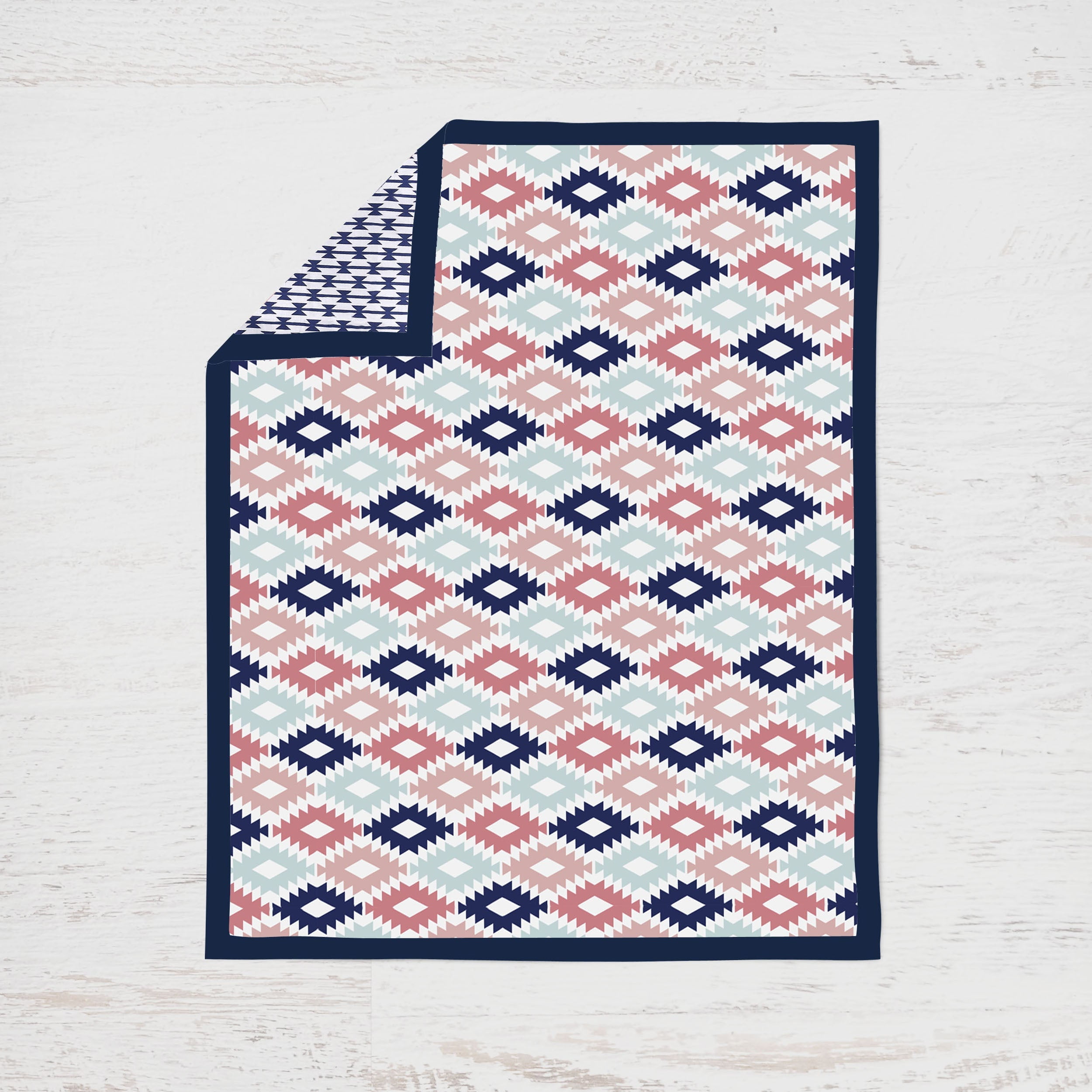 Bacati - Aztec Emma 4-Piece Crib Bedding Set with Diaper Stacker - Coral/Mint/Navy Girls