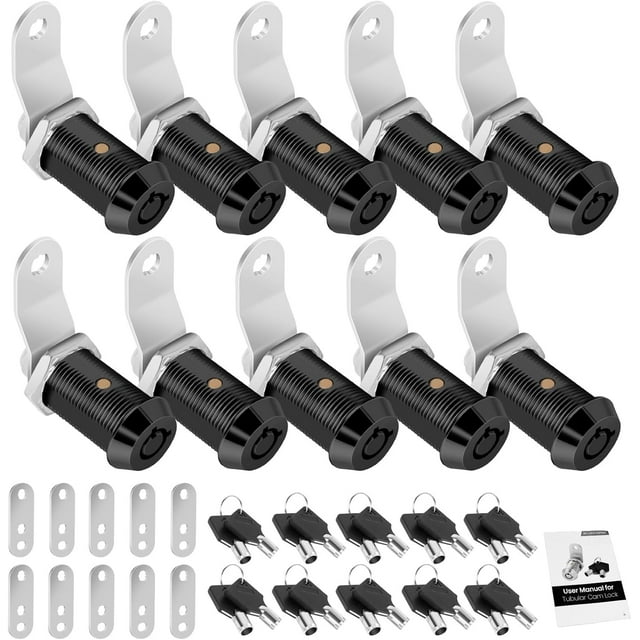 REJODA-10 Pack Cabinet Lock with Keys, 1-1/8" RV Storage Lock Keyed Alike, RV Locks for Storage Door, Camper Cabinet Door Toolbox Lock Mailbox RV Cam Locks with Manual (Black -10 Pack, 1-1/8 Inch)