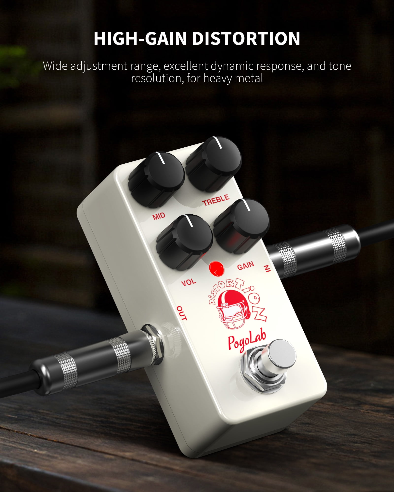 POGOLAB Distortion Guitar Pedal Mini Analog Distortion Pedal Two-Brand EQ Mid and Treble True Bypass DC 9V for Electric Guitar