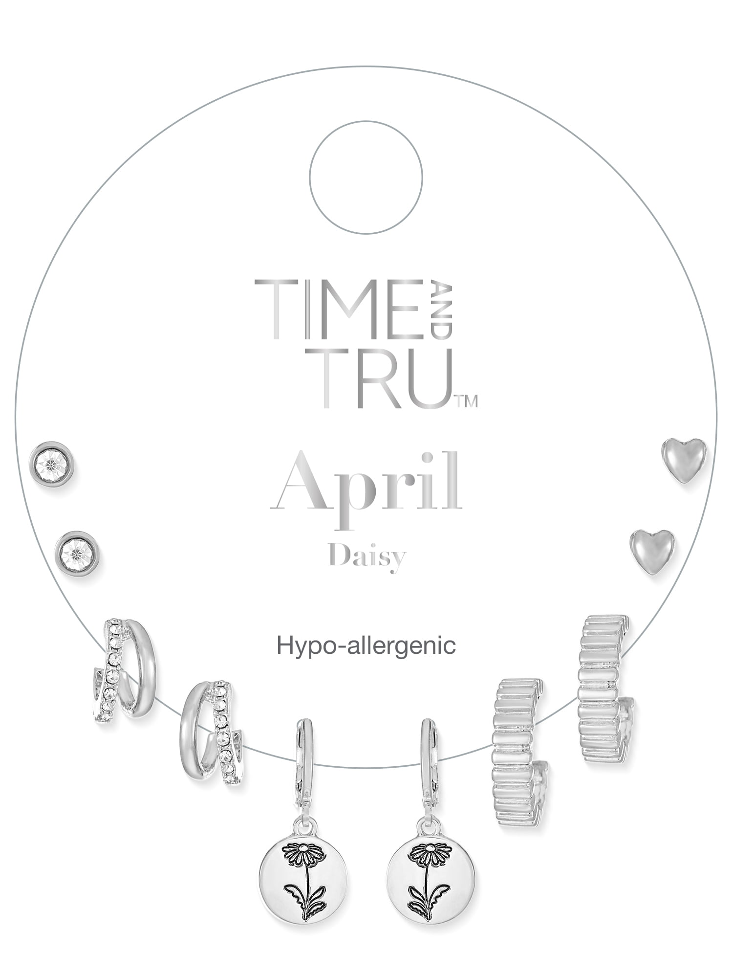 Time and Tru April Daisy Earring Pack Silvertone