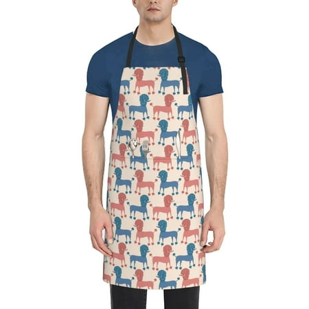 

Tebeau Cartoon Poodle Dog Print Waterproof Cooking Aprons Adjustable Bib Soft Chef Apron with 2 Pockets for Men Women