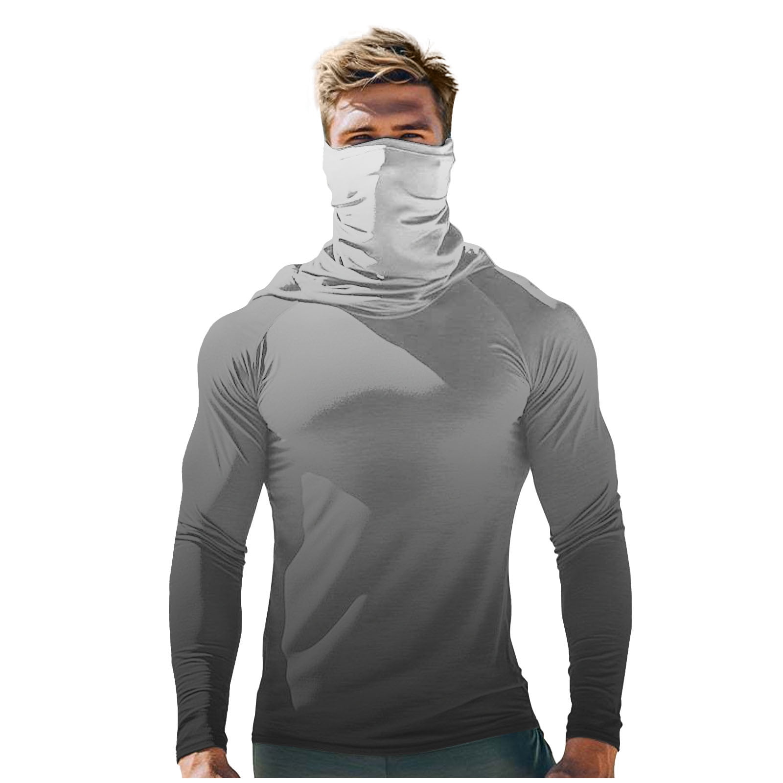 Handshe Summer Print Sun Hoodie, Lightweight Breathable UPF 50+ UV Protection Face Mask Sleeves Long Sleeve Hooded Shirt for Hiking Running Outdoor Activities,Plus Size