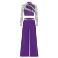 thumbnail image 3 of SiiRoh Girls Modern Jazz Dance Performance Set Sequins Crop Top and Chiffon Wide-Leg Side Slit Pants Purple 8, 3 of 6