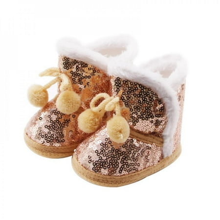 

Moresave 1Pair Winter Baby Boy Girl Sequin Snow Boots with Plush Ball Infant Anti-slip Toddler Shoes Newborn Cotton Shoe Newborn Baby Shoes Yellow 12