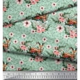 thumbnail image 3 of Soimoi Green Heavy Canvas Fabric Deer & Magnolia Floral Print Fabric by the Yard 58 Inch Wide, 3 of 3