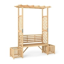 Garden Bench Arbor Arch - Outdoor Wood Seating with Planter - Fir Wood Pergola for Patio, Backyard - 73" x 22" x 80" - 660lbs Capacity