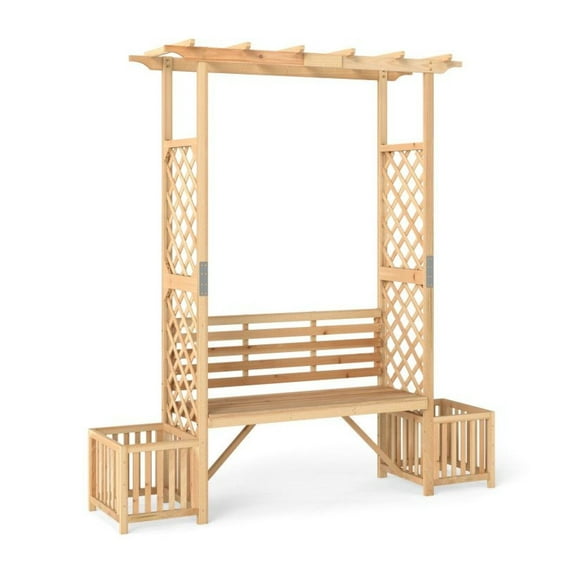 Garden Bench Arbor Arch - Outdoor Wood Seating with Planter - Fir Wood Pergola for Patio, Backyard - 73" x 22" x 80" - 660lbs Capacity