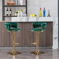 thumbnail image 3 of Bar Stool Chair Set of 2,Height Adjustable Swivel Accent Chair with Footrest,Counter Height Armchair with Weave Back,Upholstered Tufted Bar Chair with Gold Base for Living Room Dining Room Cafe,Green, 3 of 7