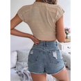 thumbnail image 6 of Womens Cable Knit Crop Tops Cap Sleeve Crew Neck Slim Fit Solid Color Stretchy Summer Sweater Short Sleeve Tee Khaki S, 6 of 8
