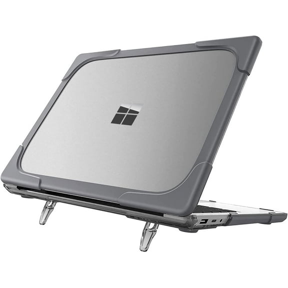 iBenzer Hexpact Case for Microsoft Surface Laptop 5/4/3/2 13.5" (2021/2019/2018) Alcantara Keyboard, Protective Heavy Duty Case with Fold Kickstand for K-12 Students, Gray, W-MS-LP4-13”Fabric FBW