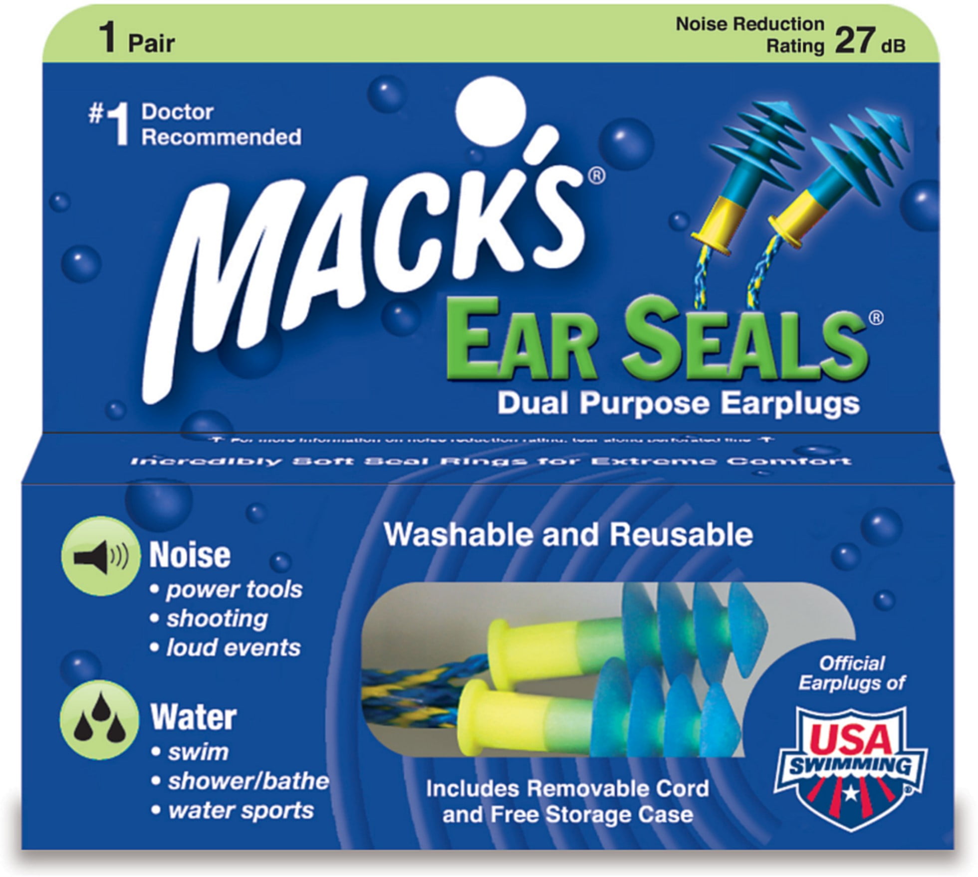 Ear Plugs for Swi... Details about   Mack's AquaBlock Earplugs 2 Pair Comfortable Waterproof 