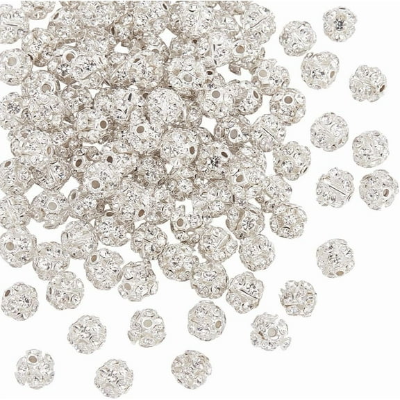 100Pcs 6mm Brass Rhinestone Ball Beads Round Bling Disco Beads Silver Sparkly Beads Clay Beads for DIY Jewelry Bracelet Necklace Earring Crafting Hole 1.2mm