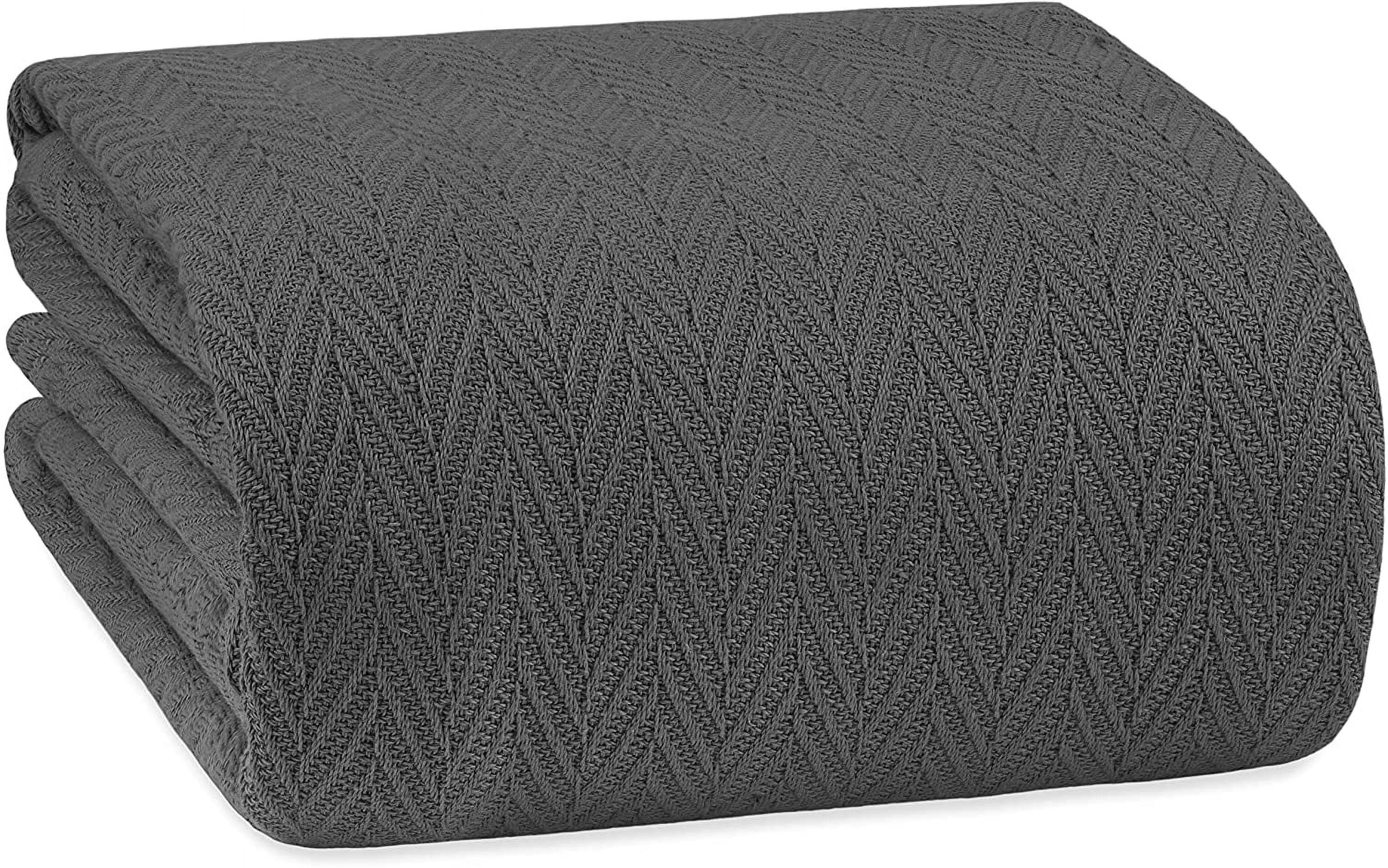 White Classic Luxury Thermal Blankets, Waffle Blanket Wave Design, Lightweight Blanket, Dark Gray Cotton Thermal Blanket Queen Size, Breathable Blanket Queen, Dark Grey