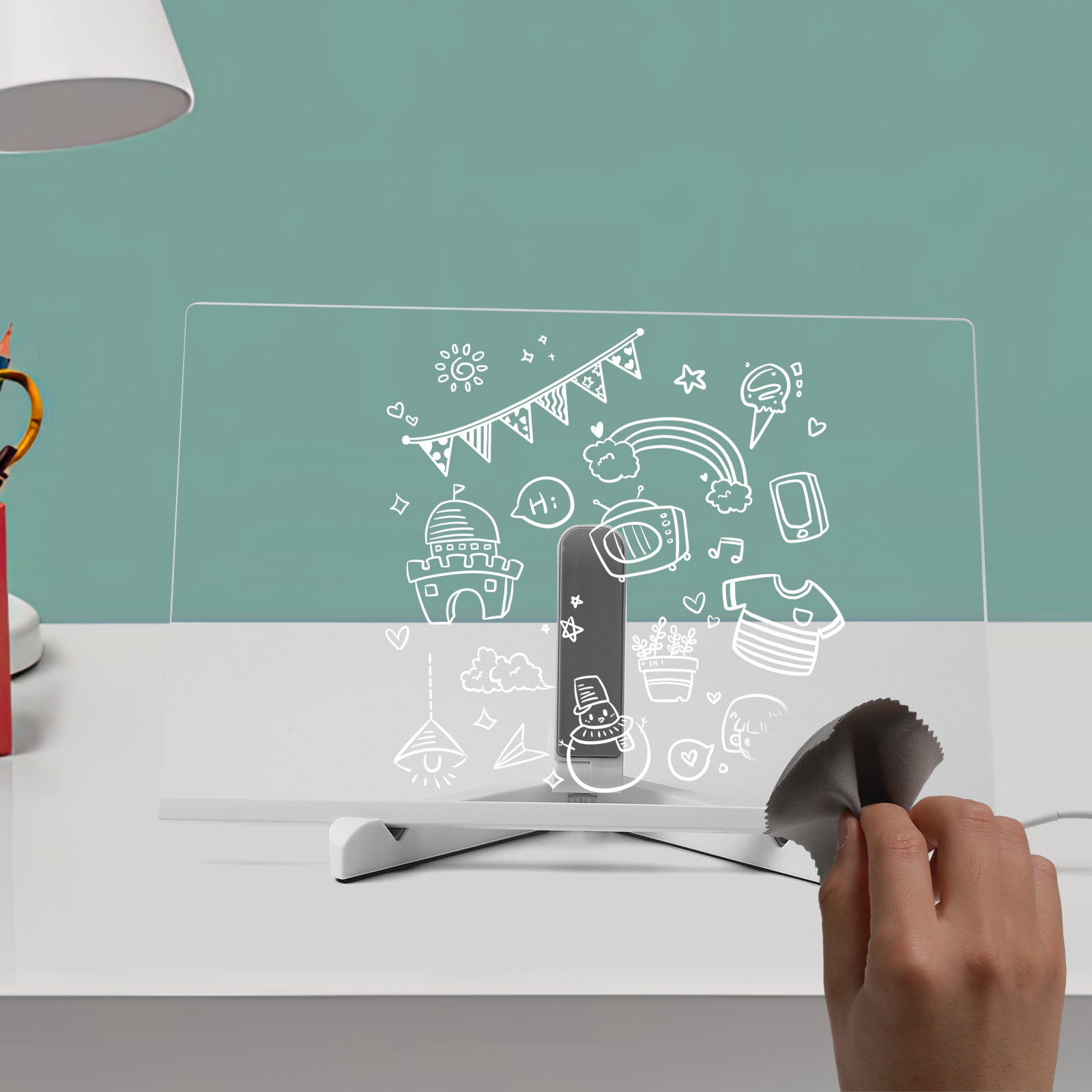LED Note Board with Colors, Acrylic Dry Erase Board with Light, Light up Dry Erase Board with Stand as a Glow Memo LED Letter Message Board Note Glass Led Board White Board