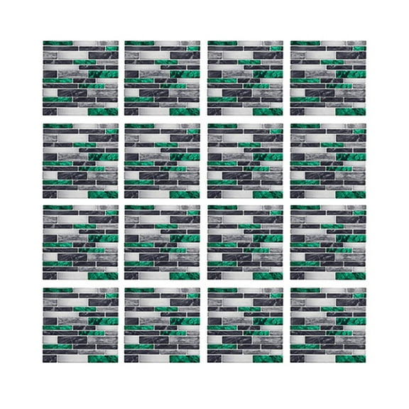 16Pcs/Set Tile Stickers Waterproof Kitchen Backsplash 8"x8" Marbling Mosaic Green Gray Wall Decals DIY Decor