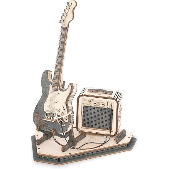 3D Puzzles for Adults, DIY Wooden Model Kit for Adults to Build, STEM Electric Guitar Desk Toy Project, Birthday