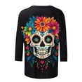 thumbnail image 4 of Hueook Fall Shirts for Women Tie Dye Shirt Women Ladies' Day Of The Dead Printed Round Neck Three Quarter Sleeve 3/4 Sleeve T-shirt Loose Top Long Sleeved Round Neck Top/shirt Multicolor 3X, 4 of 5