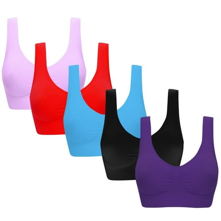 Gnurob Women s Wireless Sports Bras 5-Pack Seamless Push Up Bralette Plus Size Yoga Bra Full Figure Bralettes No Steel lingerie Cozy Sleepwear Full Coverage Underwear Clearance Saving Red Medium
