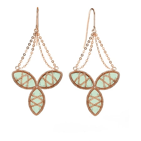5th & Main Rose Gold over Sterling Silver Hand-Wrapped Triple Floral Chalcedony Stone Earrings