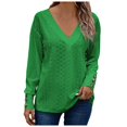 thumbnail image 2 of Lixiuxyad Women's Tops Dressy Casual V Neck Long Sleeve Buttons Hollow Out Lace Embroidered Blouses Shirts Womens Summer T Shirts,Green XL, 2 of 5