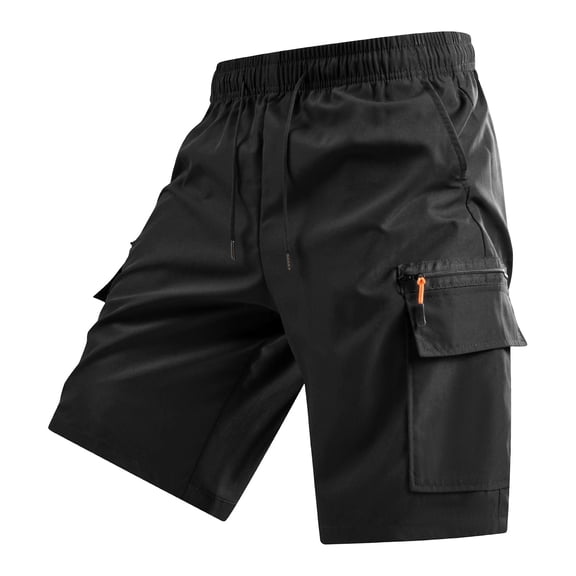 Men's Solid Color Casual Work Shorts with Adjustable Waistband and Multi Pockets
