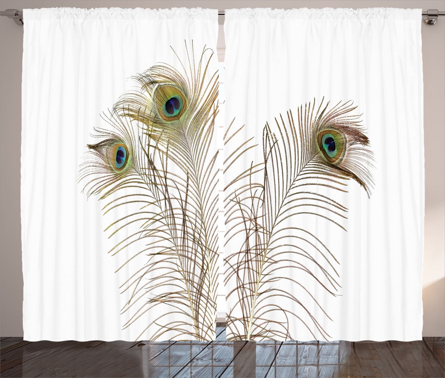 Peacock Decor Curtains 2 Panels Set Peacock Feathers Closeup Simple Picture Minimalistic Design Stylish Home Artwork Living Room Bedroom
