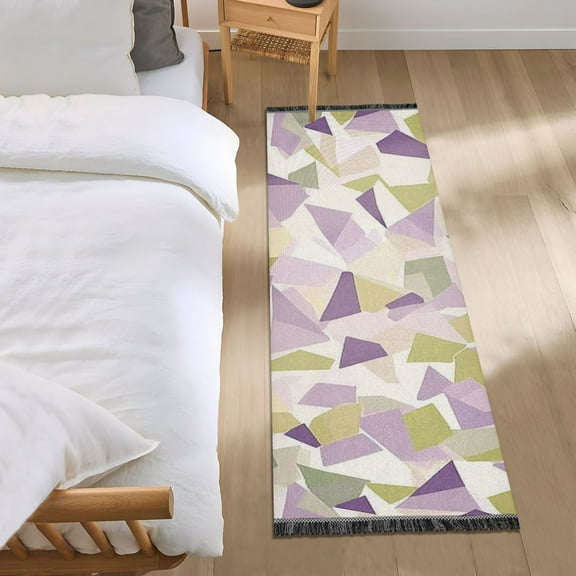 Purple Green Fragments Bedroom Runner Rug 2'x 6' Non Slip Carpet Indoor Home Area Rug Living Room