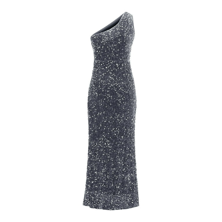 Lovskoo 2024 Women's Ruched Midi Dress Sleeveless Spaghetti Straps One  Shoulder Asymmetric High Split Party Gown Gray - Walmart.com