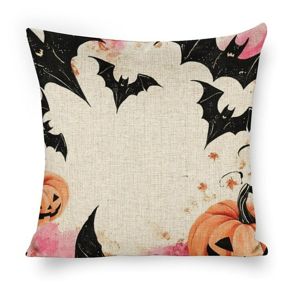 bats pumpkins halloween Linen toss pillowcase decoration pillowcase gifting preferred 18x18 inch cushion cover sofa pillowcase sofa bedroom living room car